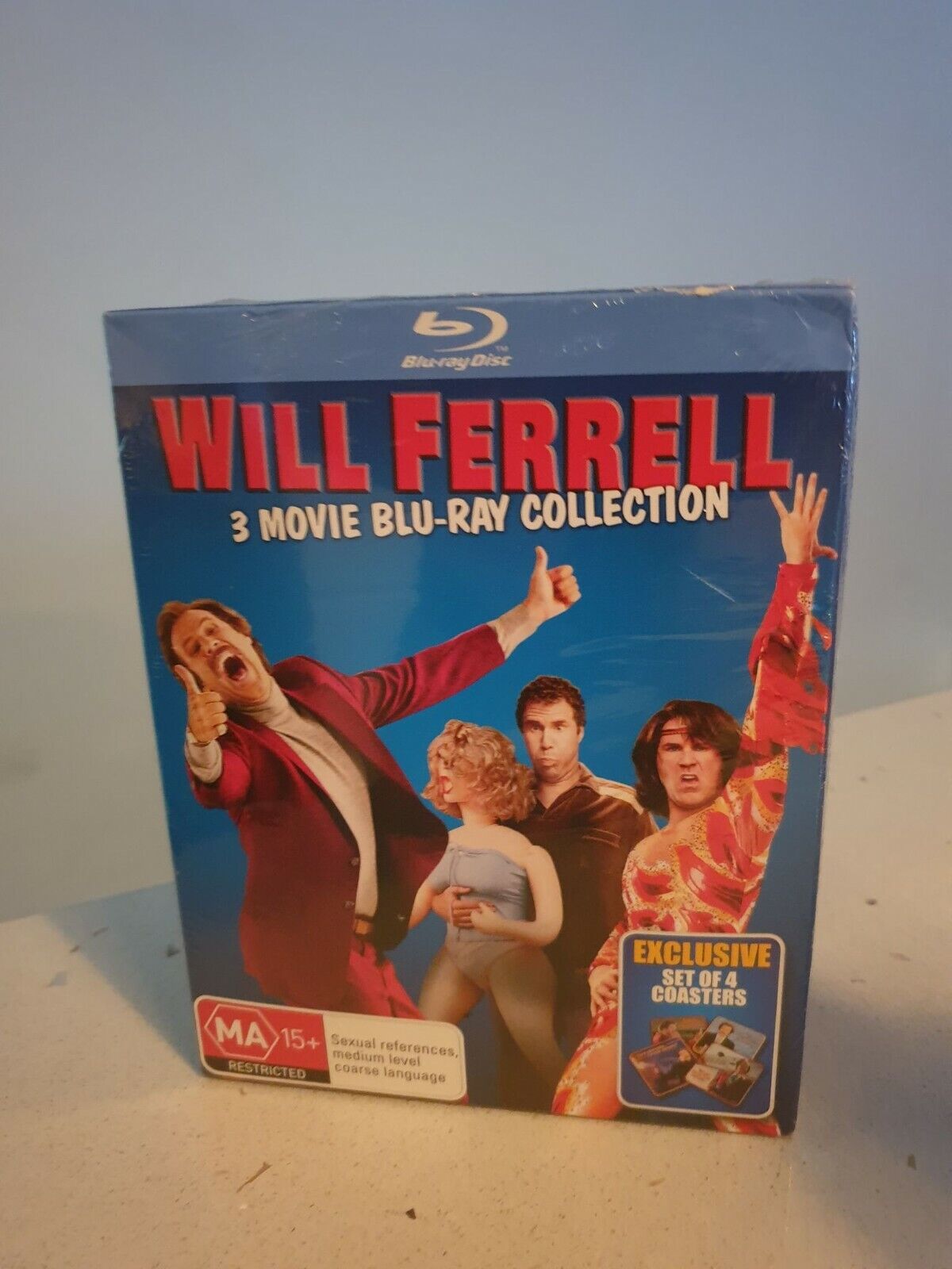 'Will Ferrell' 3 Movie Blu-ray Collection & SET of 4 Coasters - NEW+SEALED 