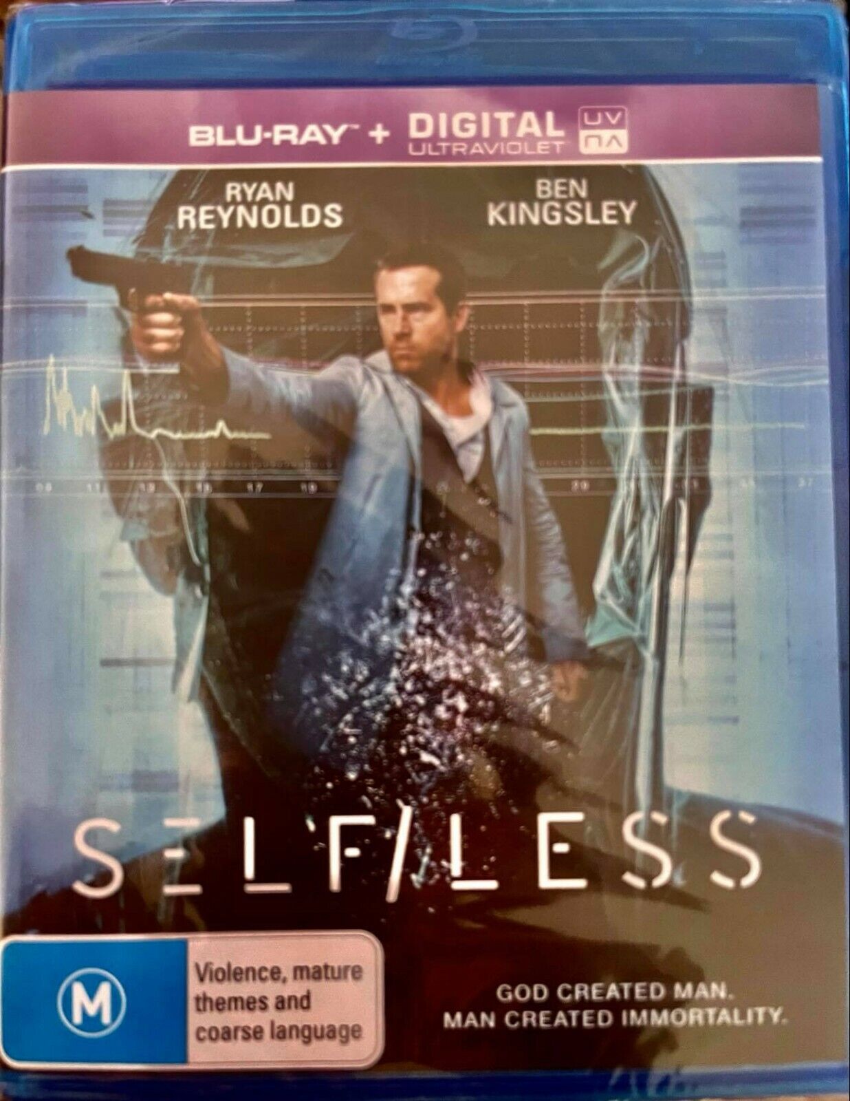 SELF/LESS (Blu-ray, Digital UV)  - RYAN REYNOLDS, BEN KINGSLEY - NEW+SEALED