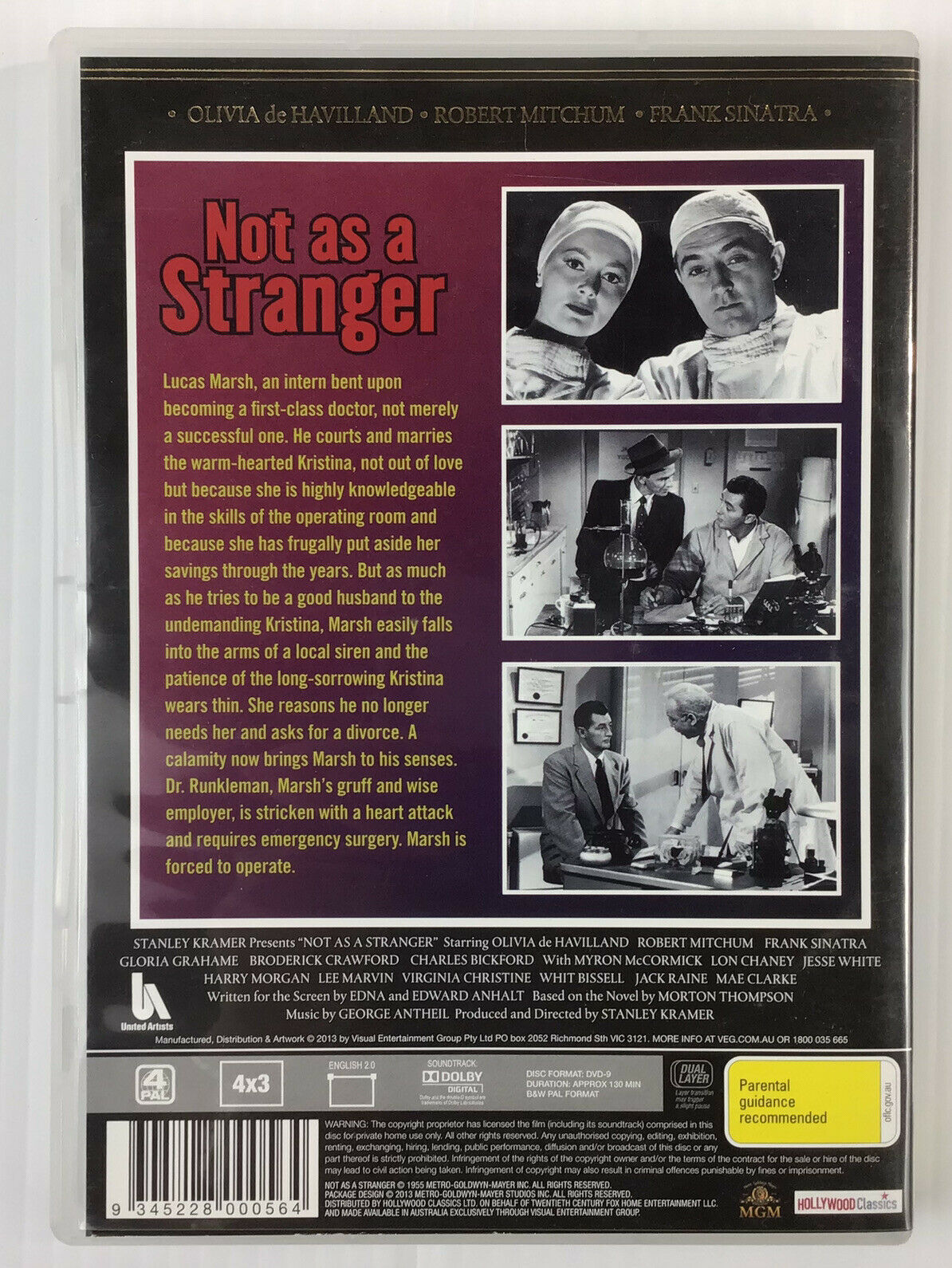 Not As A Stranger (1955,DVD) Film Noir Doctor Frank Sinatra Region 4 -NEW+SEALED