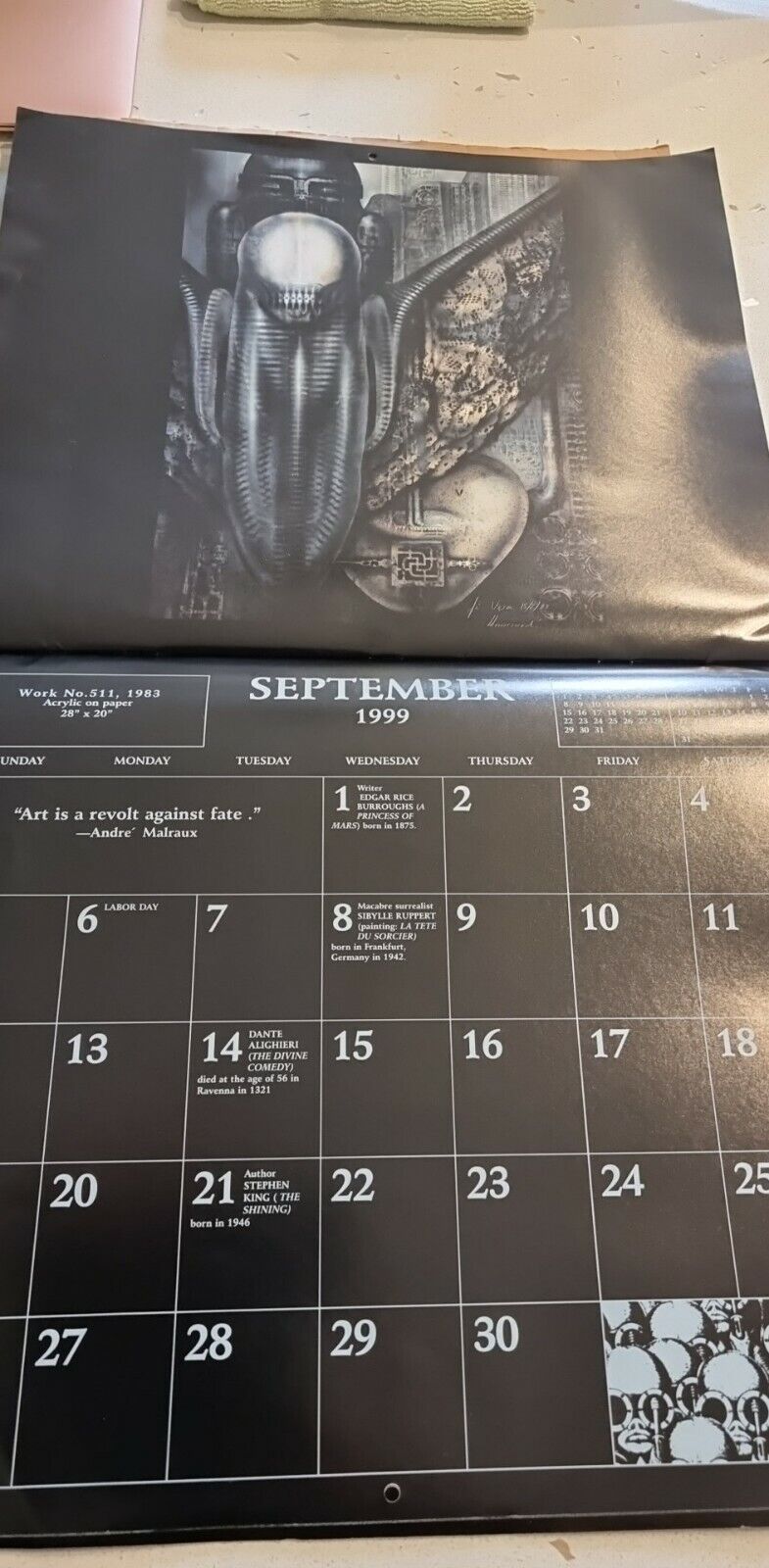 H.R. GIGER Calendar 1999 - MORPHEUS Never been written on - NEW