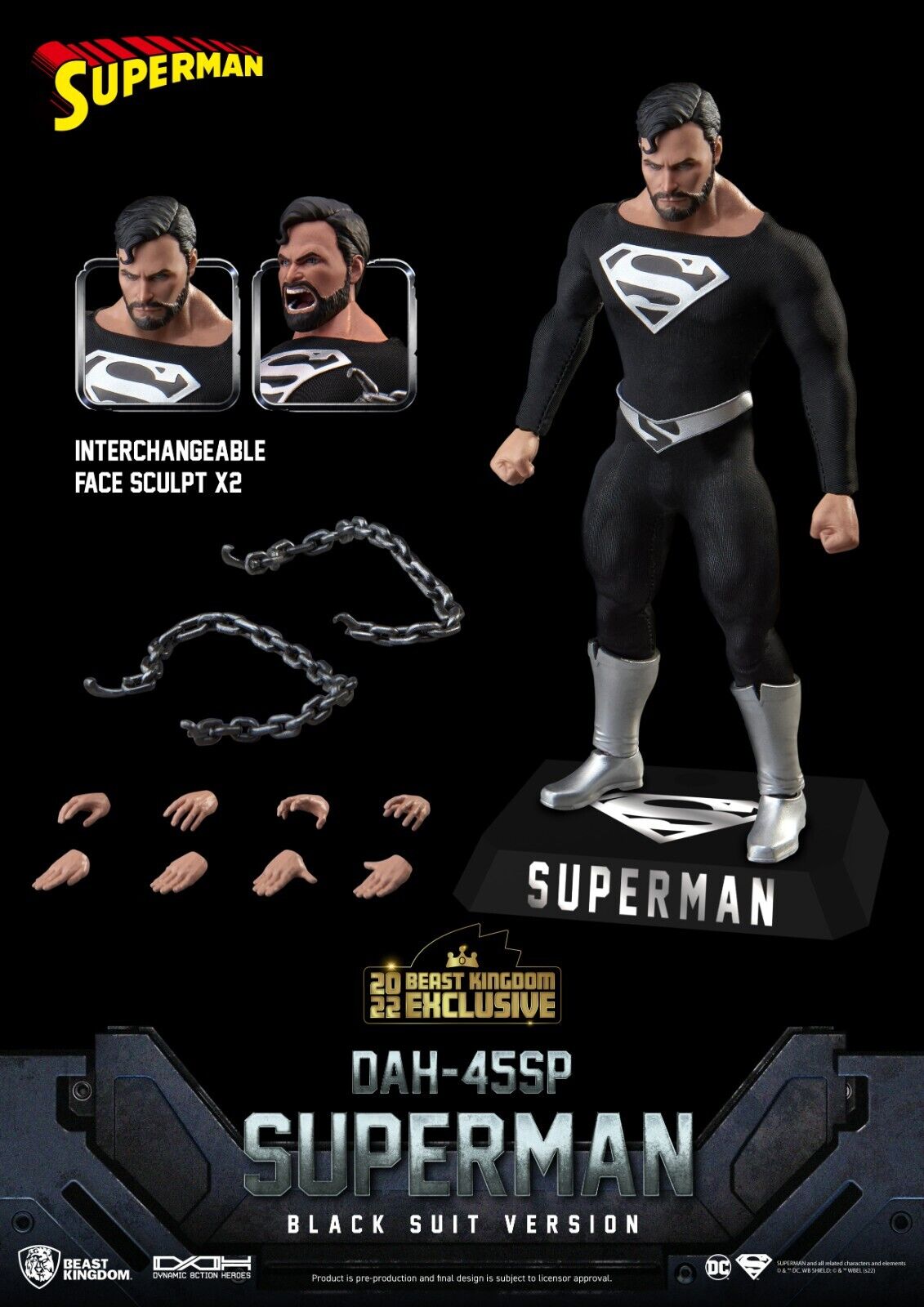 Beast Kingdom Dynamic ,DC Comics Superman Black Suit -1500WORLDWIDE-NEW