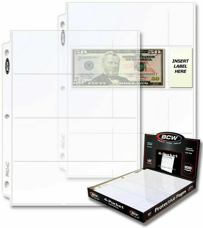 10x BCW 4-Pocket Currency Notes Banknotes Binder Album Folder Protective Pages