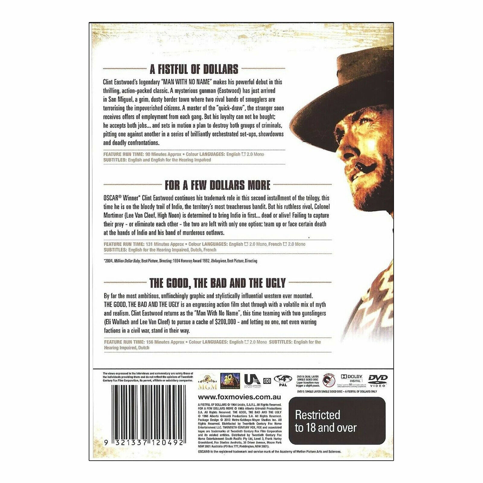 The Good the Bad and the Ugly, A Fistful of Dollars, For a Few Dollars More DVD