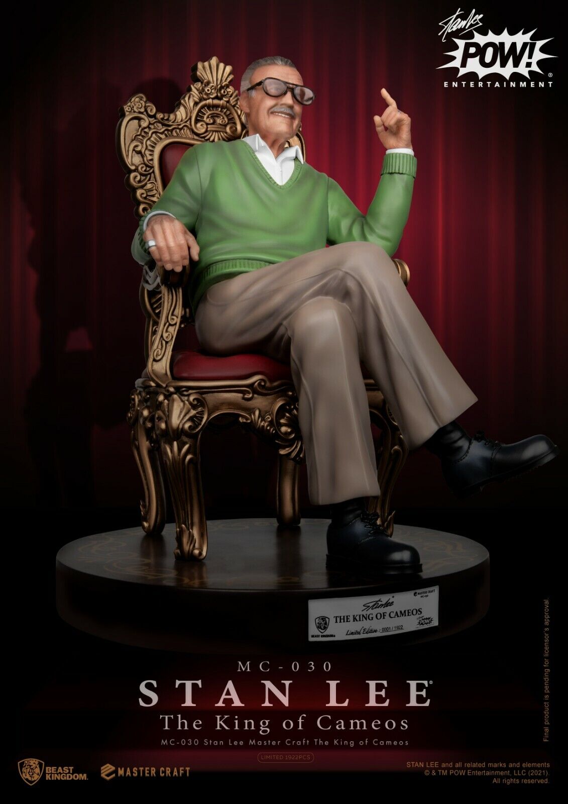 Beast Kingdom Master Craft Stan Lee the King of Cameos - NEW - LIMITED STOCK